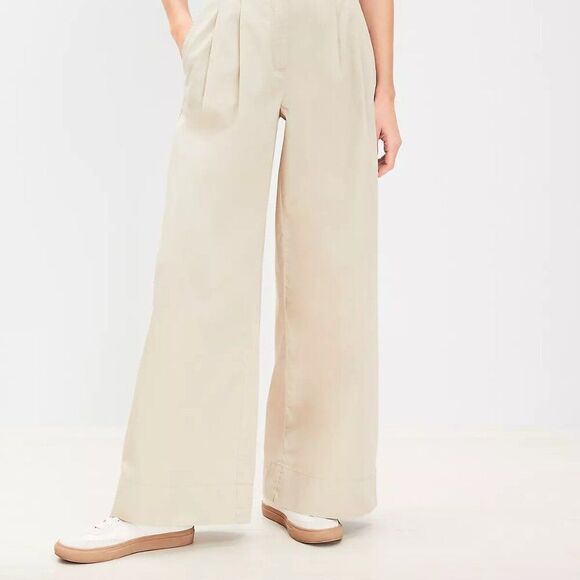 LOFT Womens Poplin Wide Leg Pants - Sz 10 - NWT - Tan - Picture 2 of 7